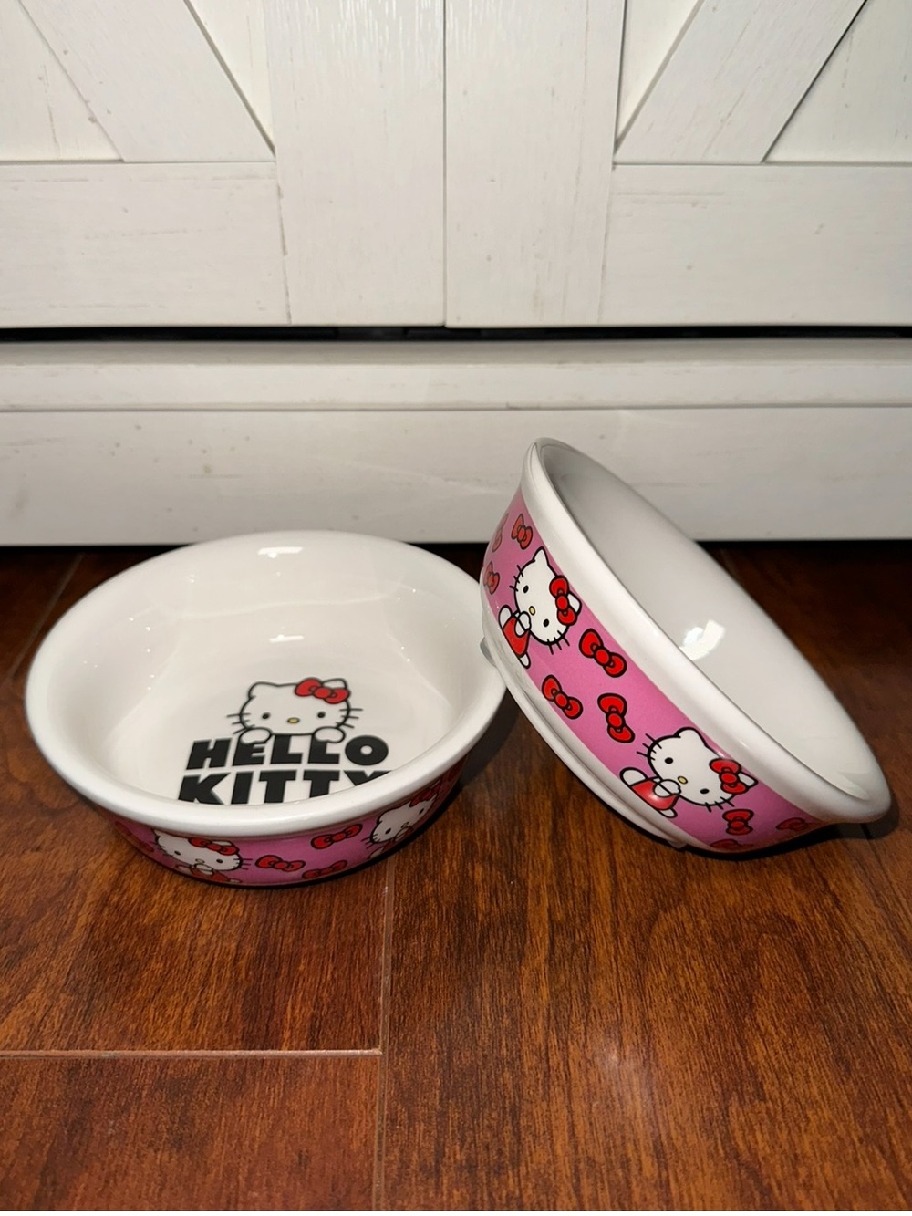 Hello Kitty Pink and White Bow Ceramic Pet Bowls Set of 2